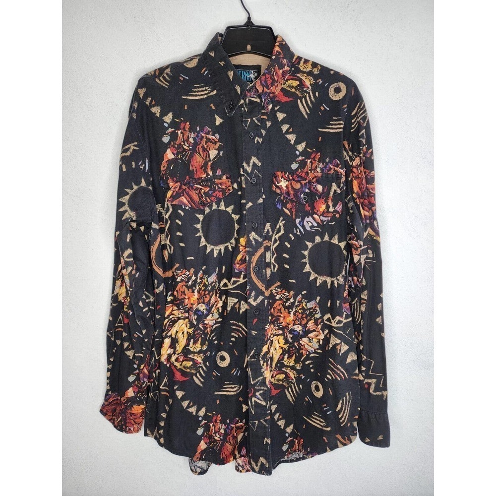 Lone Roo By Roper Men Native American All Over Print Rodeo Western Shirt Size XL